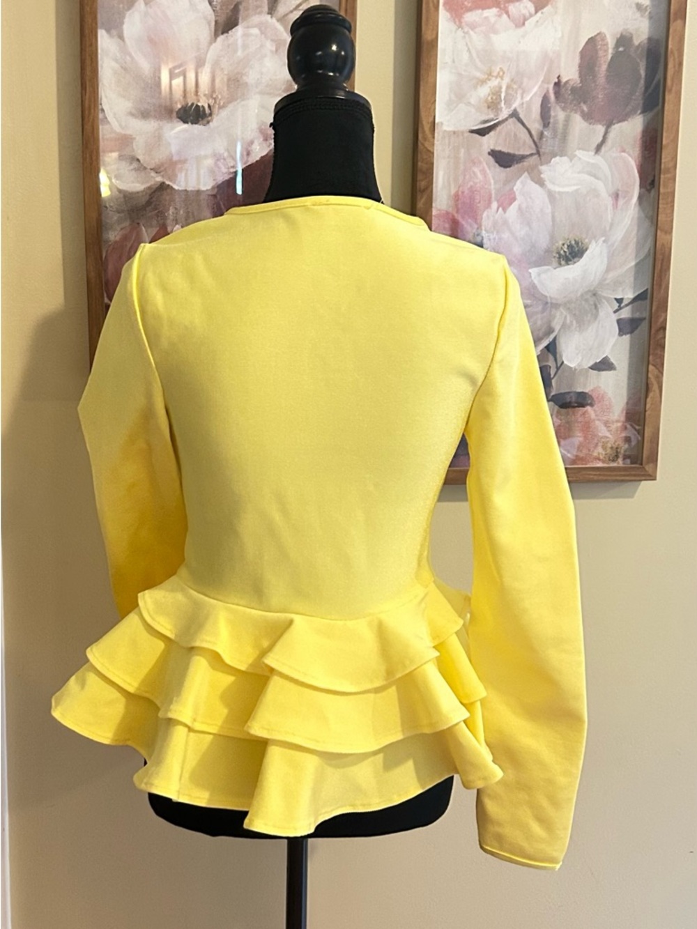AKIRA Bright Yellow Peplum Zip Top - Picture 3 of 4